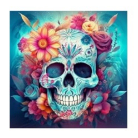 None Other - Sugar Skull & Flowers Blue 5D Diamond Painting Kit